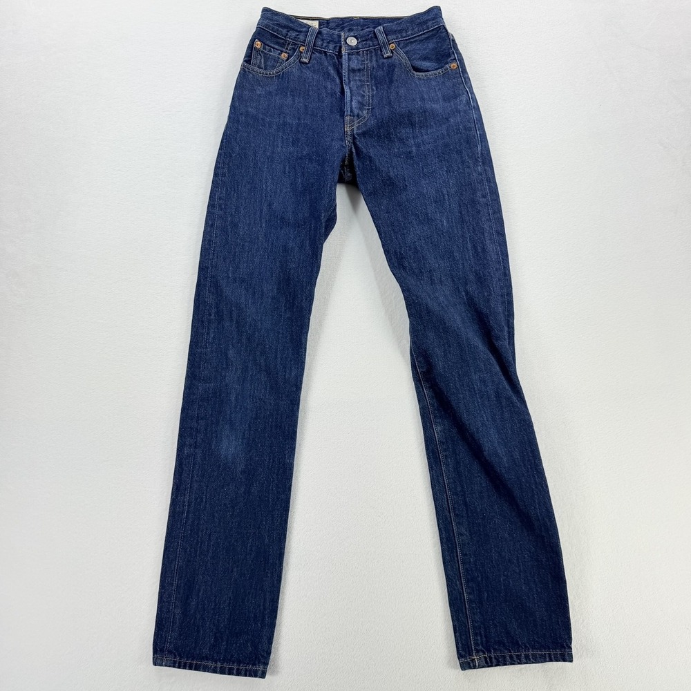 Levi's 501 Jeans Womens W23 L32 Blue Dark Wash Straight Leg Button Fly Denim